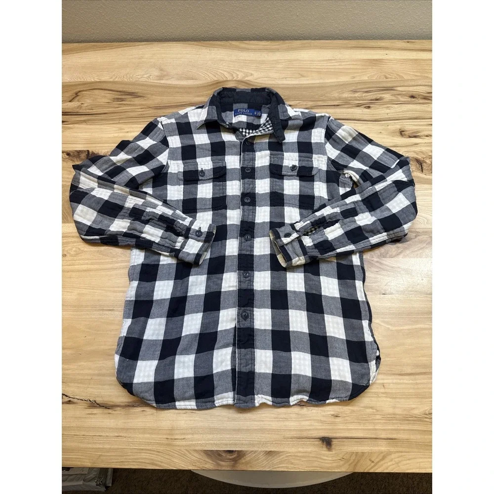 Polo Ralph Lauren Flannel Shirt Mens XS Buffalo Plaid Long Sleeve Button Gray